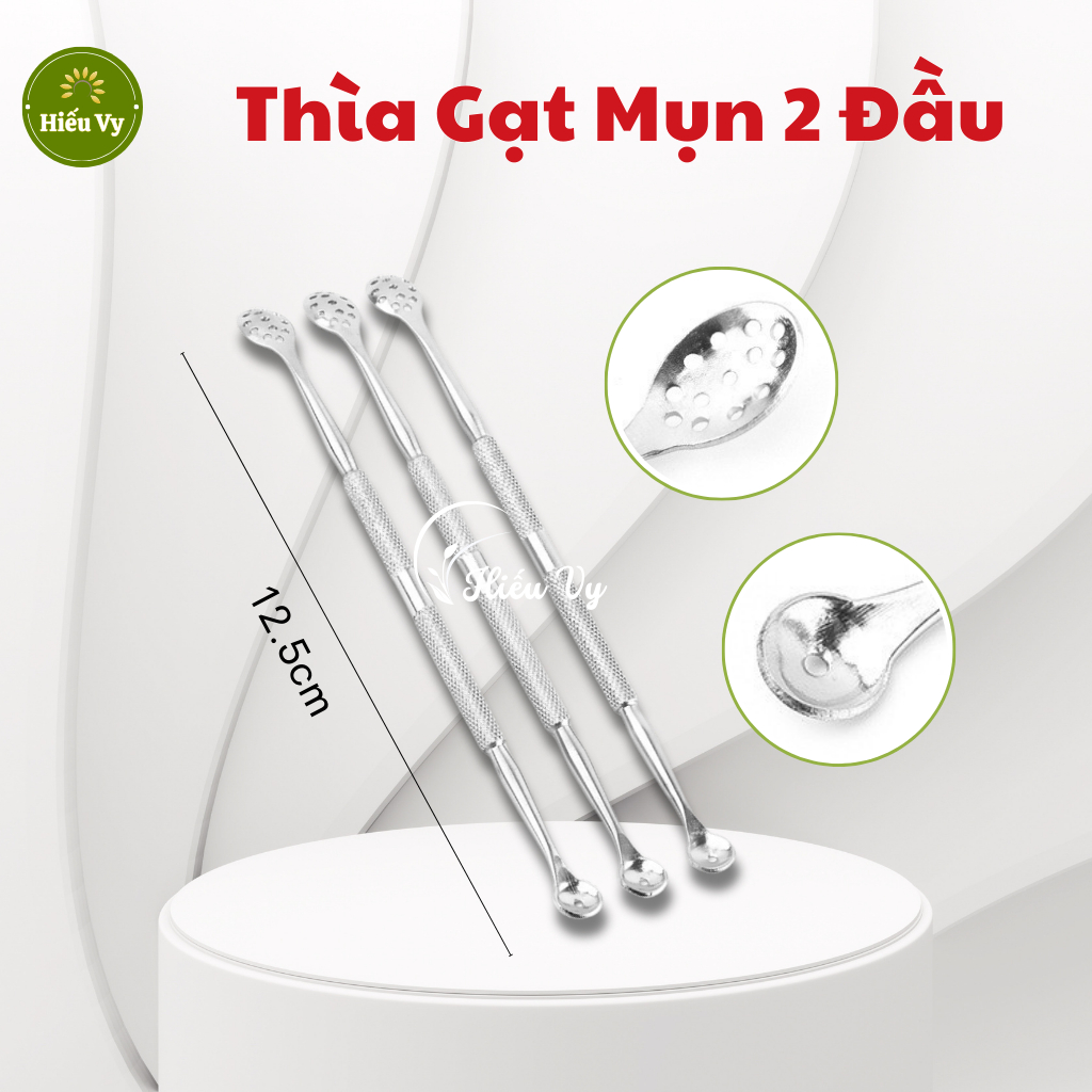 Thìa gạt mụn cám, mụn đầu đen 2 đầu chất liệu inox không gỉ dài 12.5cm | Que gạt mụn sợi bã nhờn, mụn cám, mụn đầu đen