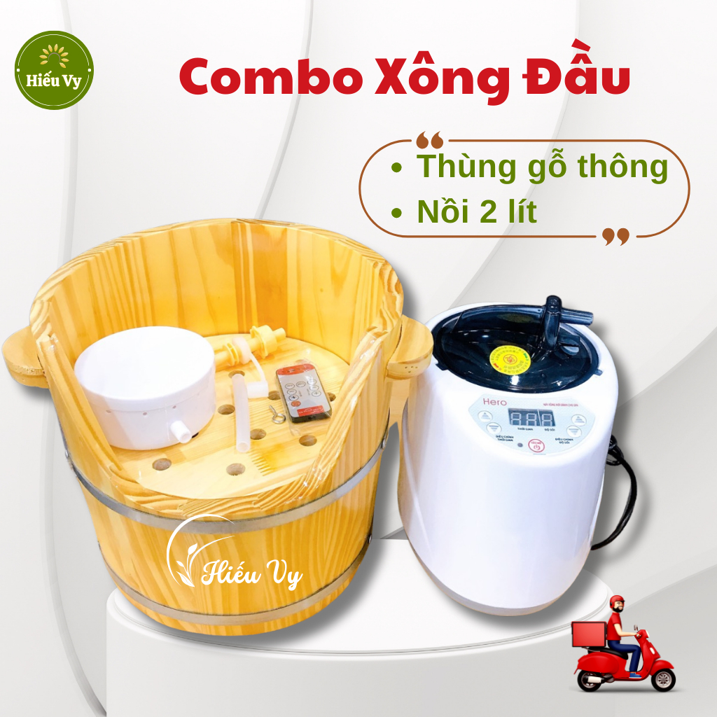 Combo thùng gỗ thông và nồi xông đầu 2 lít xông đầu dưỡng sinh