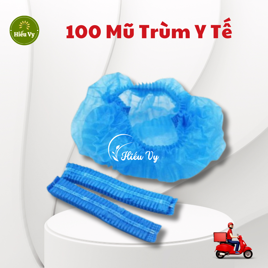 100 chiếc Mũ trùm đầu y tế, Mũ chùm đầu con sâu, Mũ xanh chụp đầu
