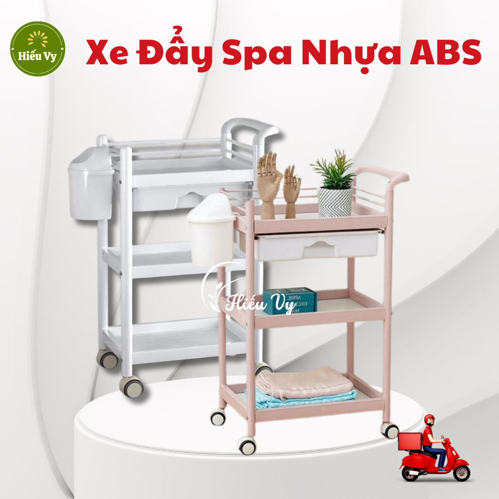 Xe đẩy spa 3 tầng nhựa ABS chắc chắn kèm sọt rác và thau nhỏ 90*52*31cm