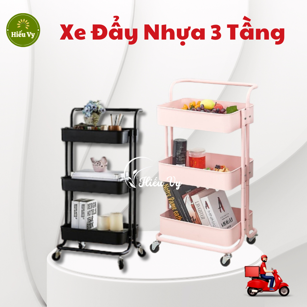 Xe Đẩy Nhựa 3 Tầng Cho Spa Có Bánh Xe | Kệ Nhựa 3 Tầng Spa, Đồ Bỉm Sữa Có Bánh Xe Đủ 4 Màu Trắng - Đỏ - Xanh - Hồng