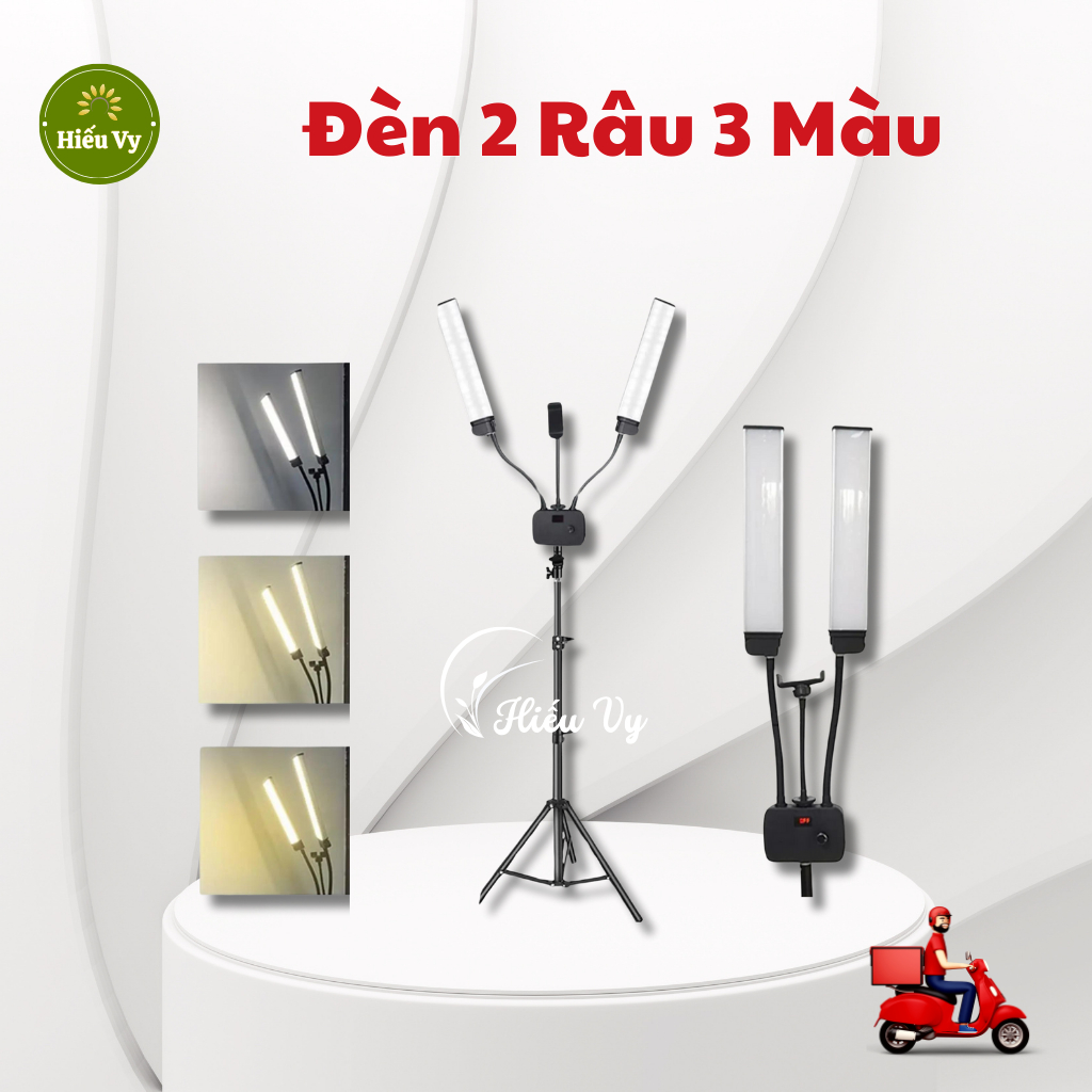 Đèn 2 râu 3 màu kèm kẹp điện thoại livestrym dùng trong phun xăm thẩm mỹ, nặn mụn, nối mi