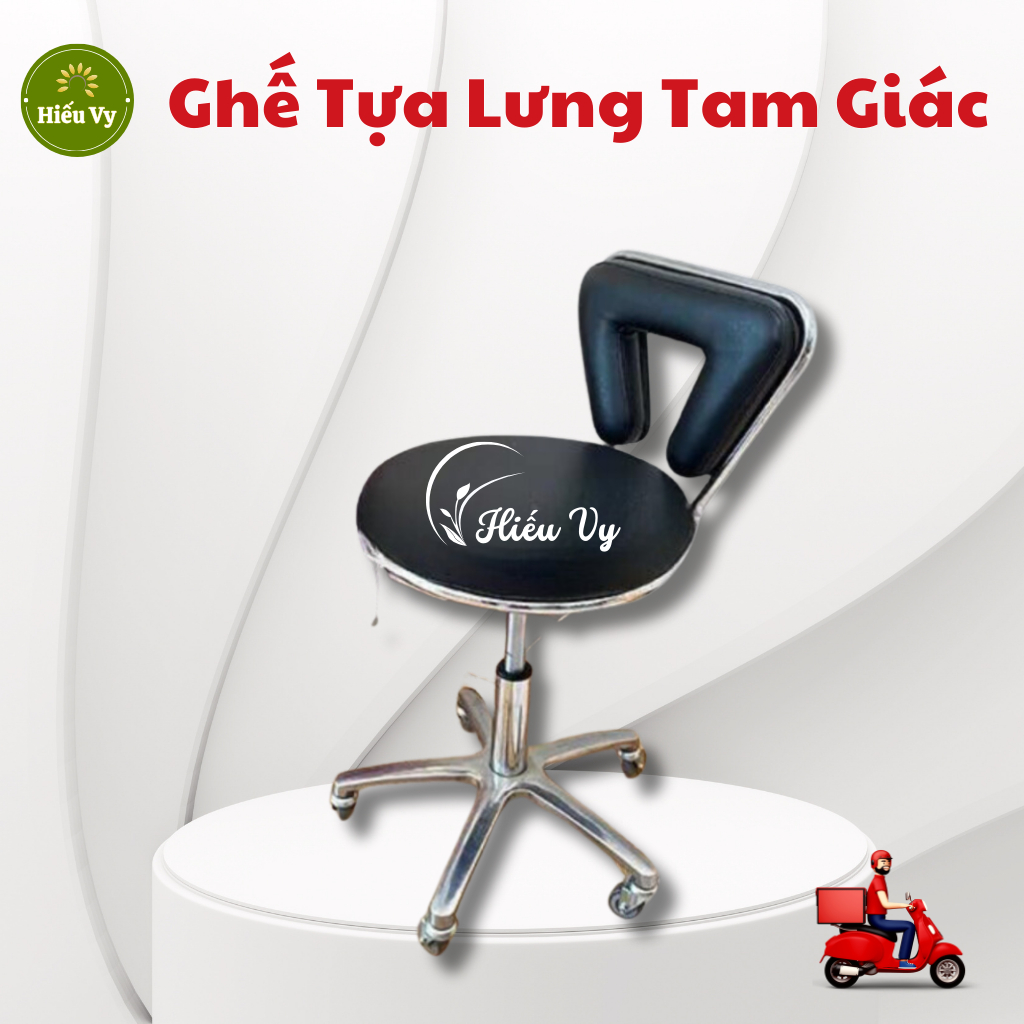 Ghế xoay spa tựa lưng tam giác cao cấp | Ghế phun xăm | Ghế tiêm tựa lưng 3 màu đen - trắng - nâu