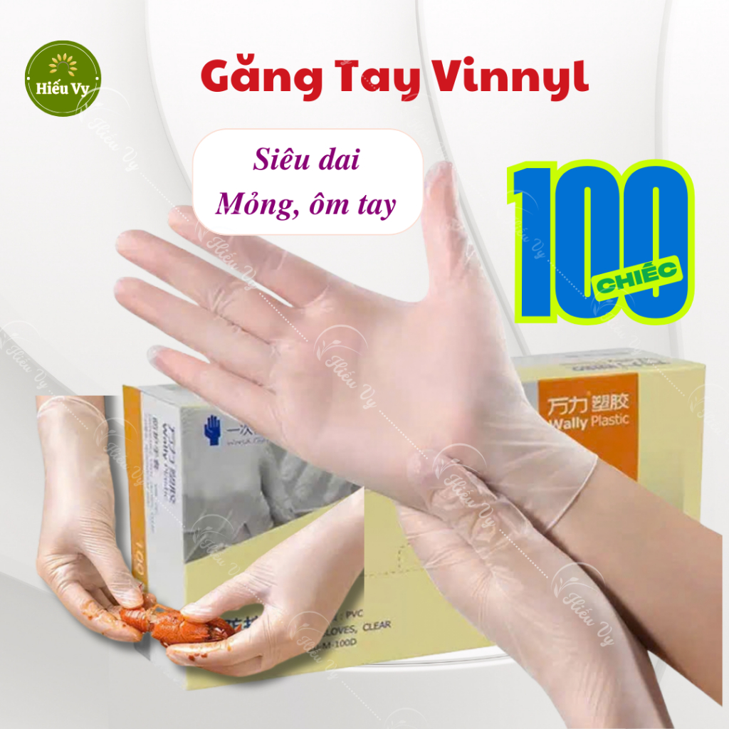 Hộp 100 chiếc găng tay Vinnyl mềm trong suốt, dai, mềm, ôm tay dùng trong chế biến thực phẩm, massage body size S, M, L