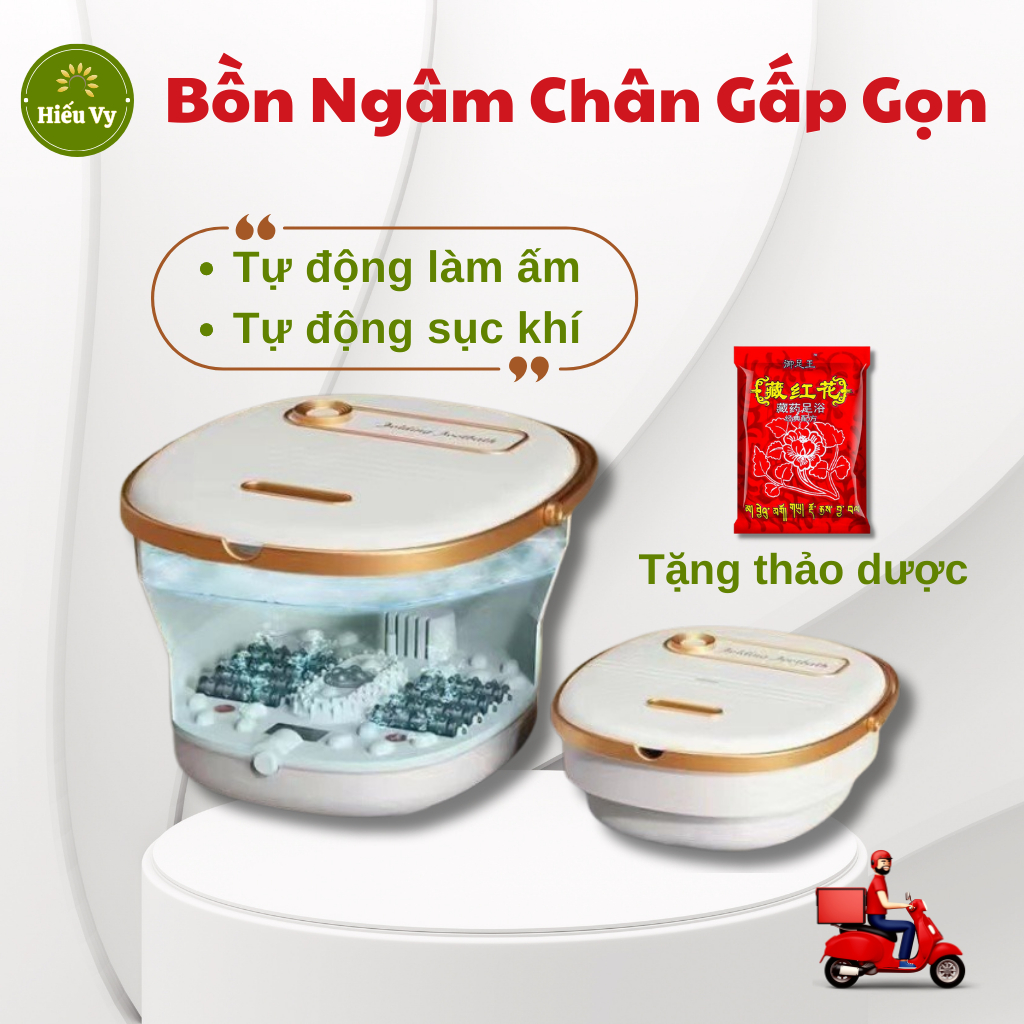 Bồn ngâm chân, Bồn massage chân gấp gọn tự động làm ấm nước và sục khí + 8 thanh lăn massage chân