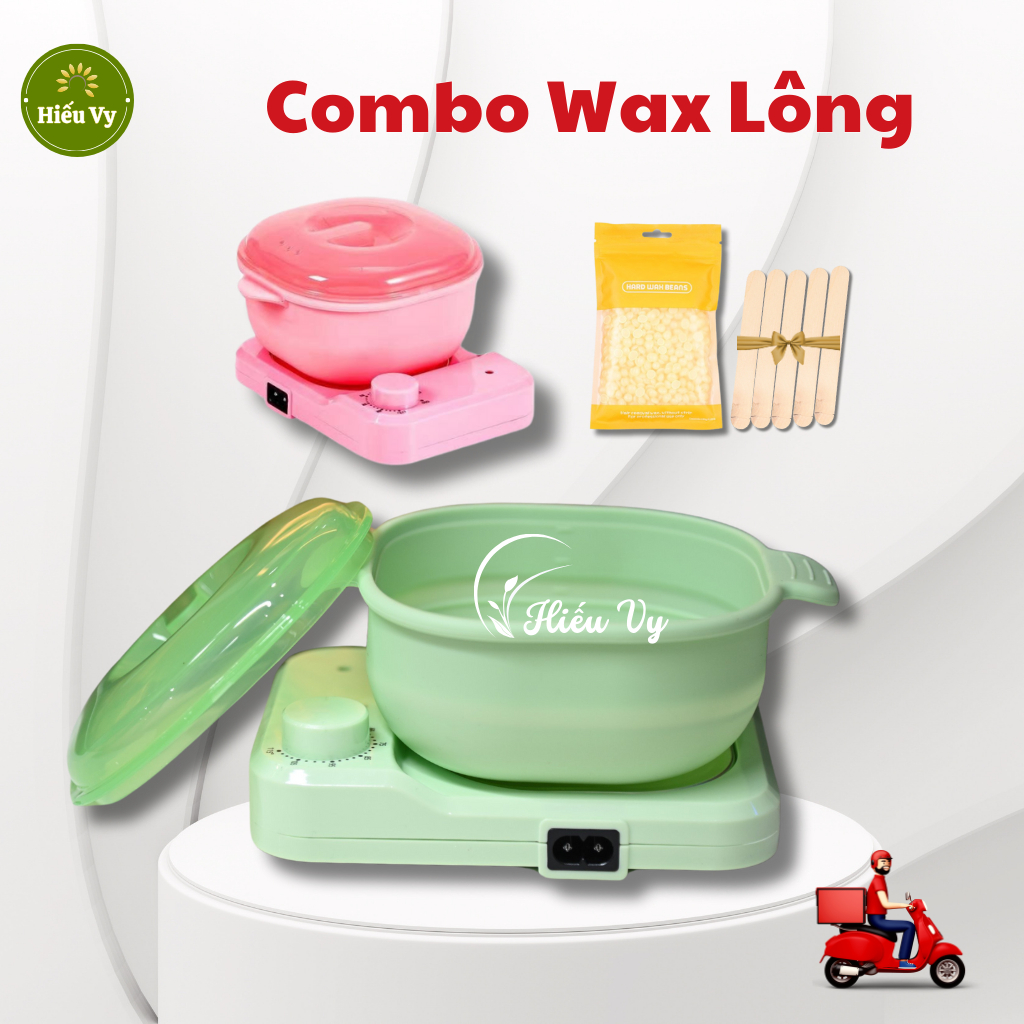(Tặng 5 que gỗ) Combo nồi nấu sáp Silicon chống dính có điều chỉnh nhiệt độ tiện lợi và 100gam sáp wax lông sữa dừa