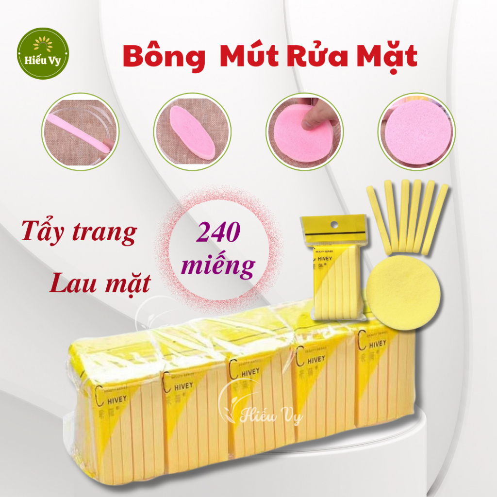 1 cây 240 miếng Bông Mút Rửa Mặt loại 1 mềm mịn nở nhanh trong nước | Bông nén tẩy trang, rửa mặt, lau mặt spa