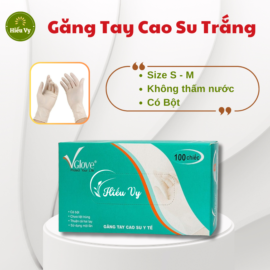 Hộp 100 chiếc Găng tay cao su y tế Trắng Có Bột không mùi | Găng tay nặn mụn, găng tay spa, găng tay y tế