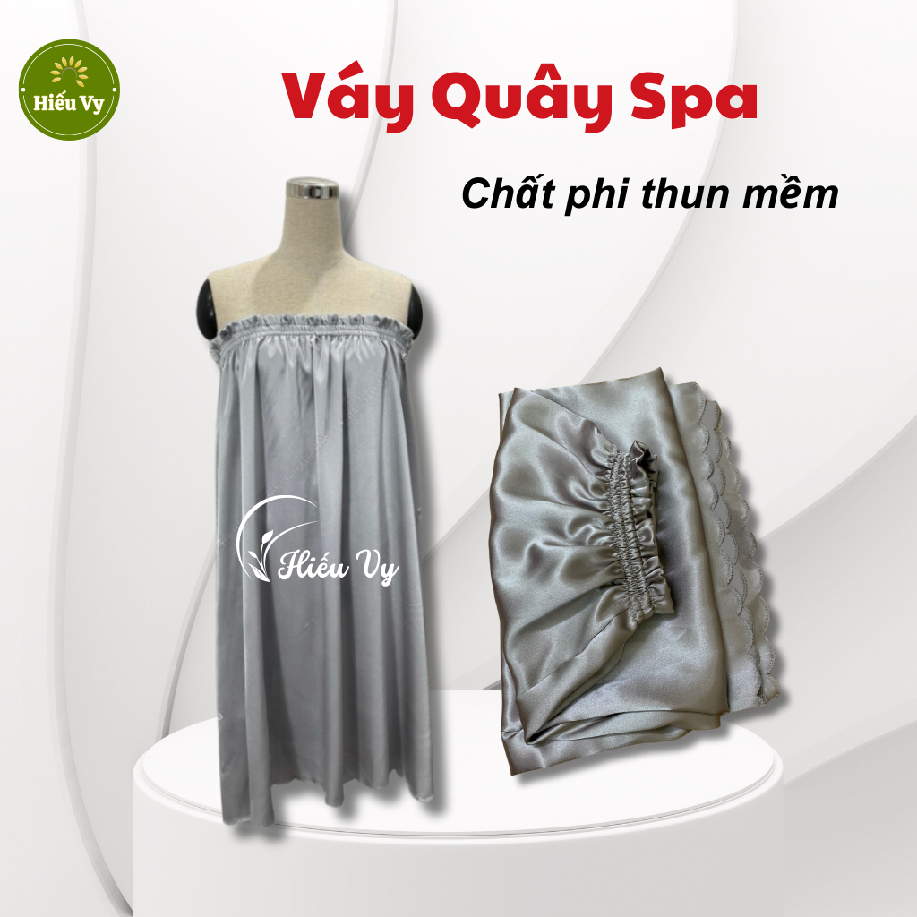 Váy quây spa chất liệu phi thun cao cấp màu ghi xám
