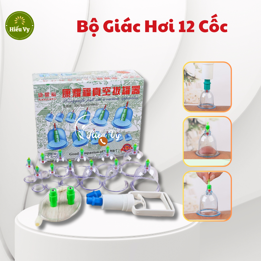 Bộ giác hơi chân không 12 cốc đủ phụ kiện | Bộ giác 12 cốc không dùng lửa