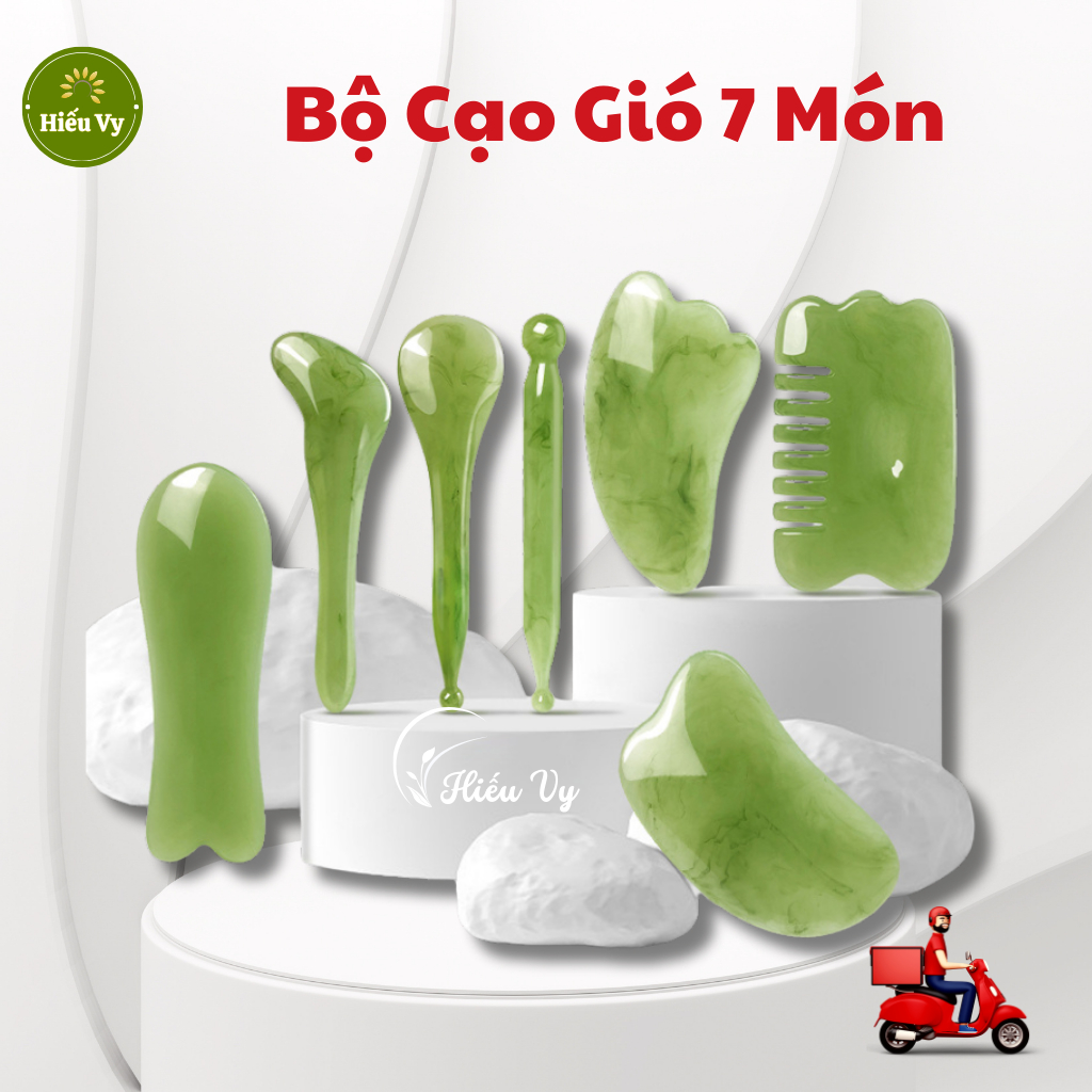 Bộ dụng cụ cạo gió, ấn huyệt massage 7 món cho mặt và body chất liệu nhựa cứng loại đẹp