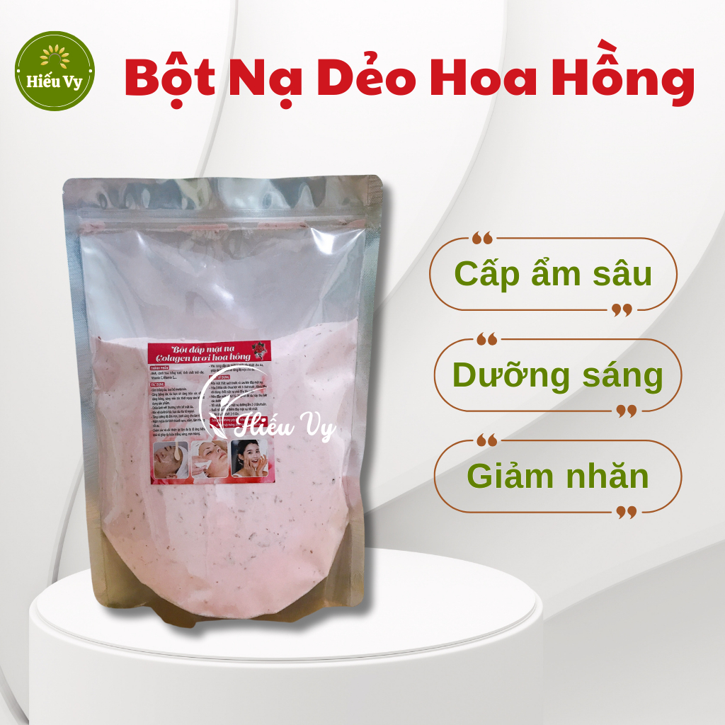 1000gam Bột Nạ Dẻo Hoa Hồng Collagen Trắng Da, Mờ Thâm Nám