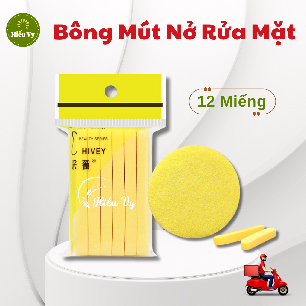 [Loại 1] Gói 12 miếng mút nở bọt biển rửa mặt Chivey mềm mịn | Bông mút vàng rửa mặt