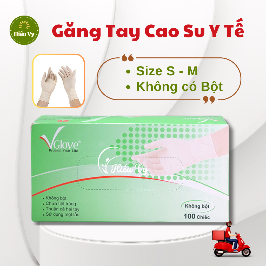 Hộp 100 chiếc găng tay cao su trắng không bột dùng trong y tế và spa size S M